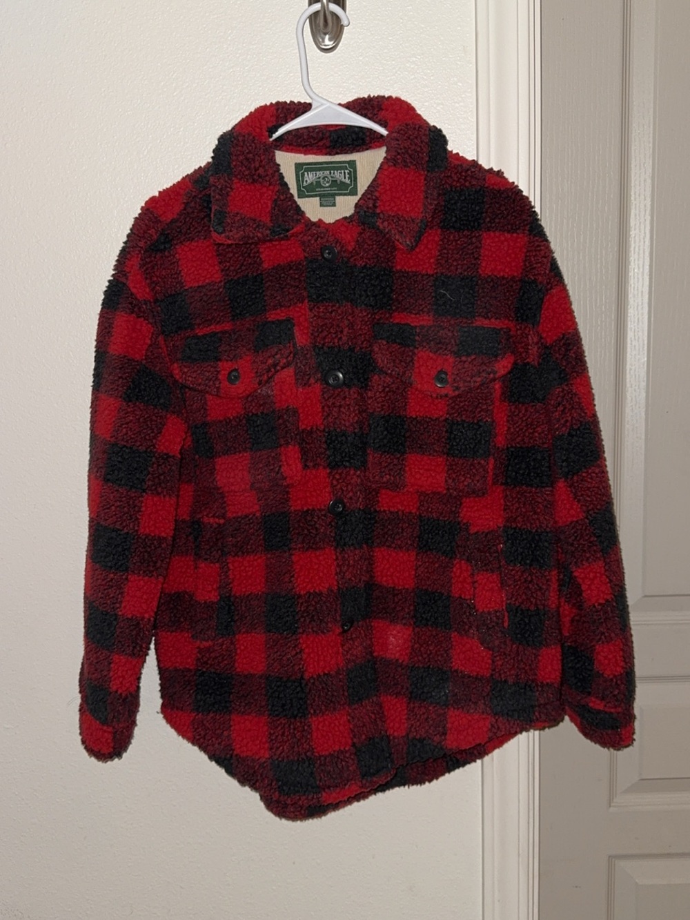 American Eagle Outfitters Kids Red & Black Buffalo Plaid Sherpa Shacket